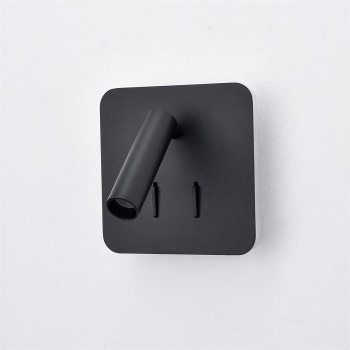 Luca LED Matt Black Square Directional Switched Reading Wall Light WB579