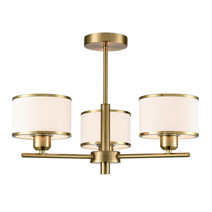 Polaris 3 Light Aged Brass And Off White Shades Semi Flush Fitting FL2498-3