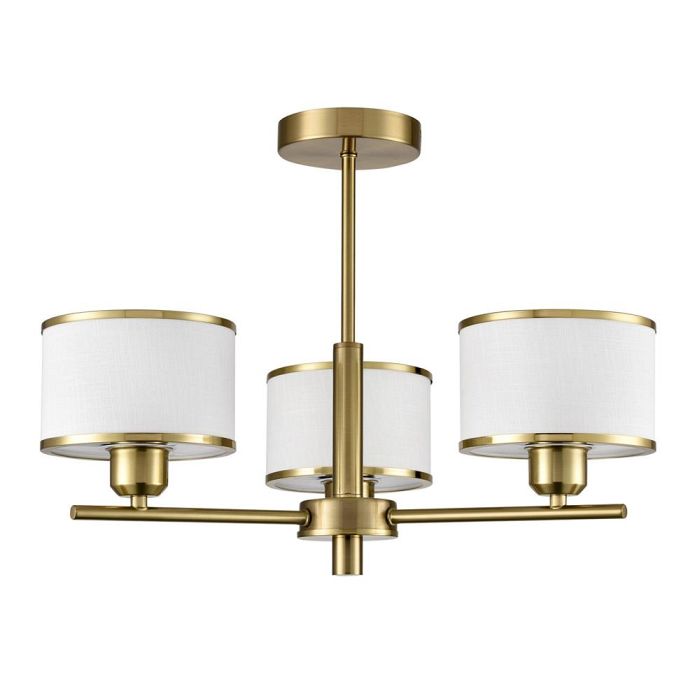 Polaris 3 Light Aged Brass And Off White Shades Semi Flush Fitting FL2498-3