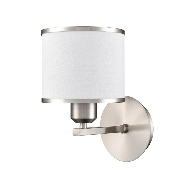 Sirius Satin Nickel And Off White Textured Shade Wall Light FL2495-1