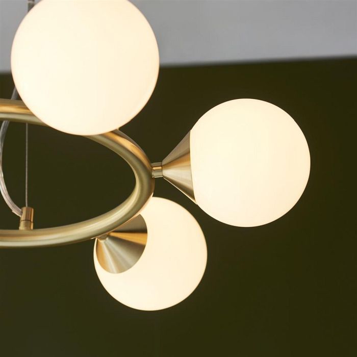 Six Light Pendant Satin Brass and White Glass Bryson-BY6