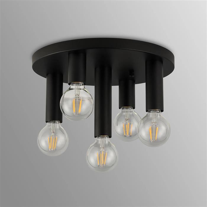 Acworth Satin Black 5 Light Round Flush Fitting 359040