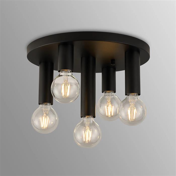 Acworth Satin Black 5 Light Round Flush Fitting 359040