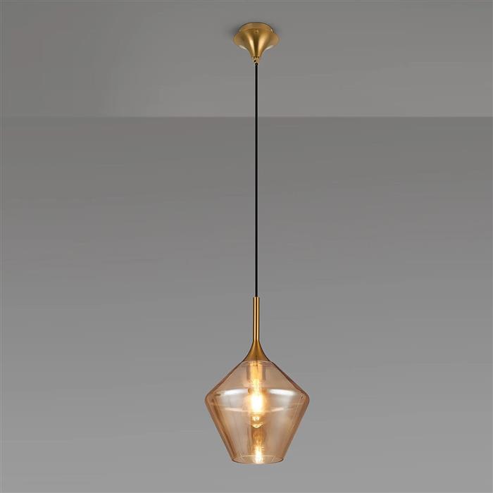 Addison Brass And Amber Diamond Glass Single Pendant 356586