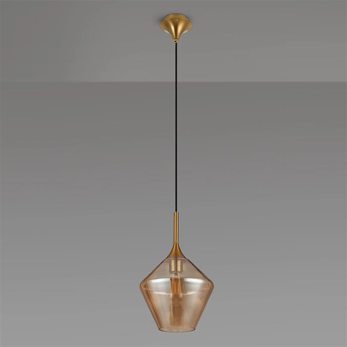 Addison Brass And Amber Diamond Glass Single Pendant 356586