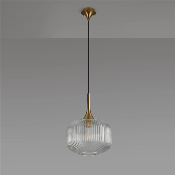 Addison Brass And Clear Ribbed Pumpkin Glass Pendant 356626