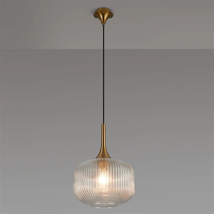 Addison Brass And Clear Ribbed Pumpkin Glass Pendant 356626