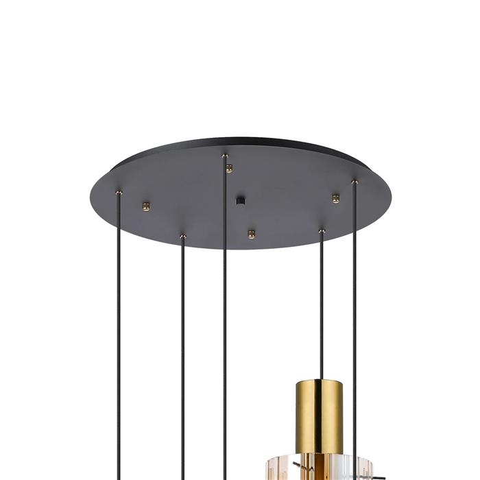 Akron Brass And Amber Glass 5 Light Cluster Pendant 369037 