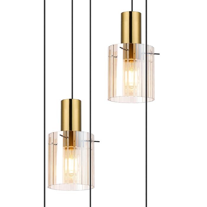 Akron Brass And Amber Glass 5 Light Cluster Pendant 369037 