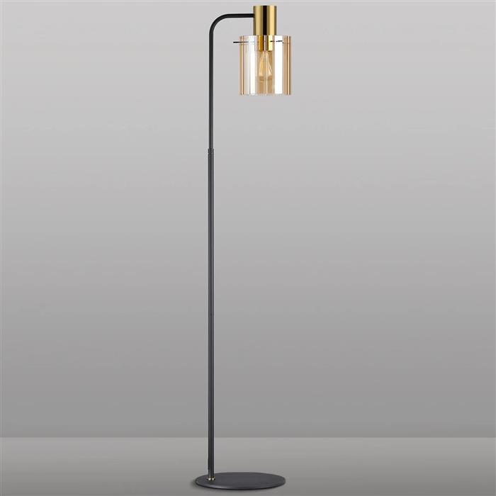 Akron Brass And Amber Glass Floor Lamp 368992