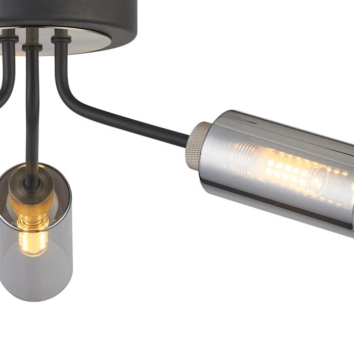 Babylon Satin Nickel And Smoked Glass Triple Flush Fitting 346868 