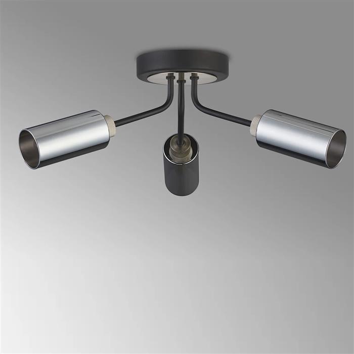 Babylon Satin Nickel And Smoked Glass Triple Flush Fitting 346868 