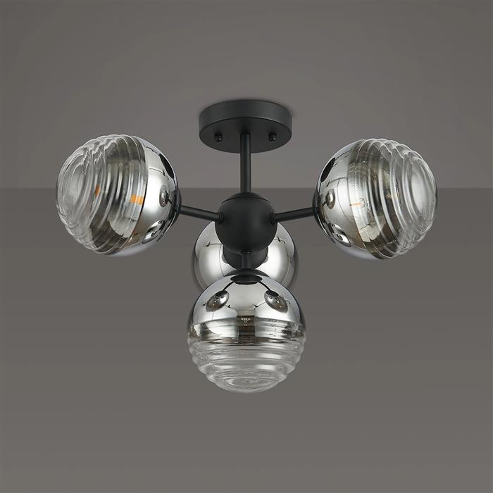 Baker Satin Black And Chrome 4 Light Semi-Flush Fitting 365758 