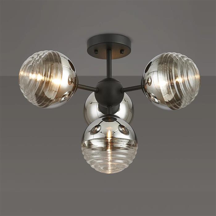Baker Satin Black And Chrome 4 Light Semi-Flush Fitting 365758 