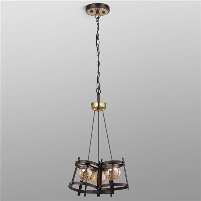 Batavia Brown Oxide And Cognac Glass Triple Pendant 347880 