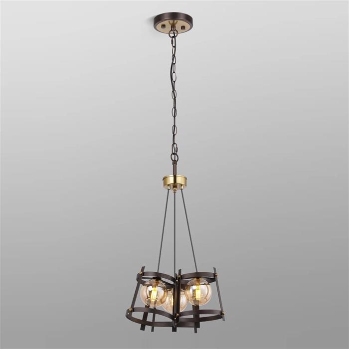 Batavia Brown Oxide And Cognac Glass Triple Pendant 347880 