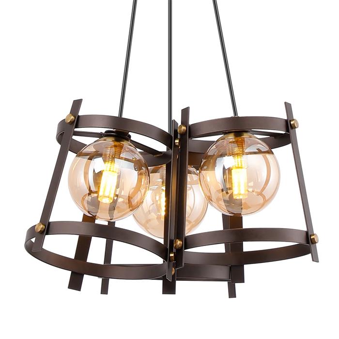 Batavia Brown Oxide And Cognac Glass Triple Pendant 347880 