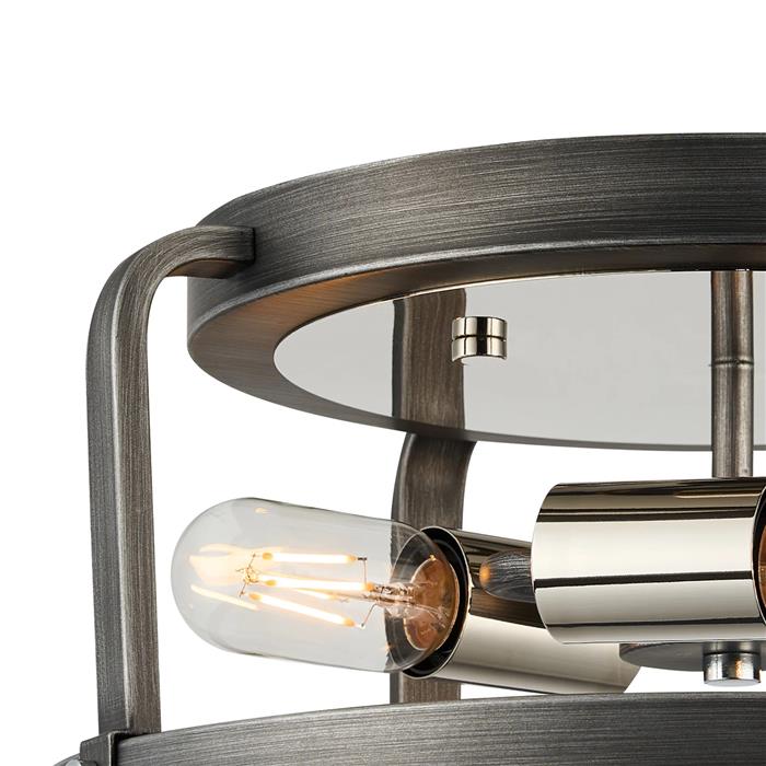 Bayport Pewter And Polished Nickel 3 Light Flush Fitting 349718 