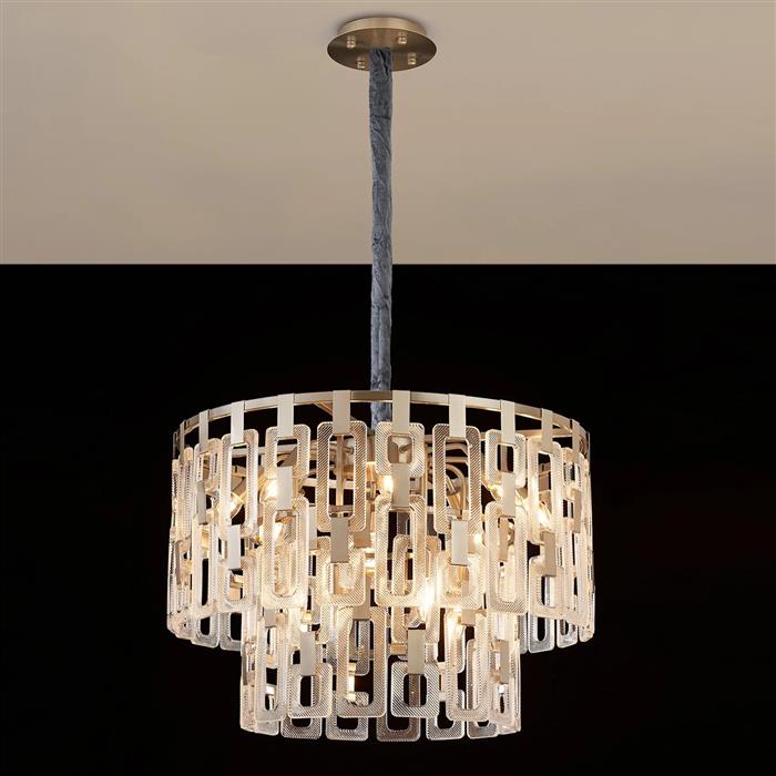 Hadrian Satin Nickel And Clear Glass 12 Light Pendant 377856