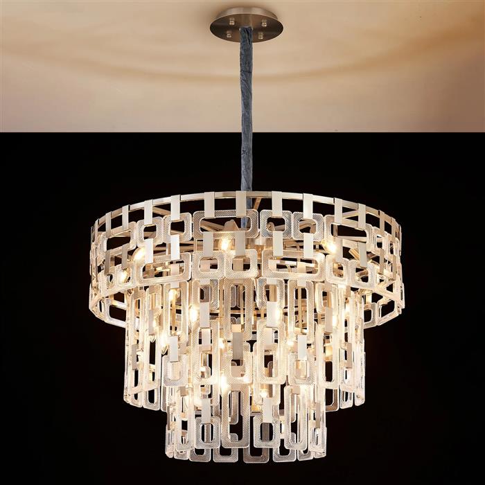 Hadrian Satin Nickel And Clear Glass 20 Light Tiered Pendant 377858