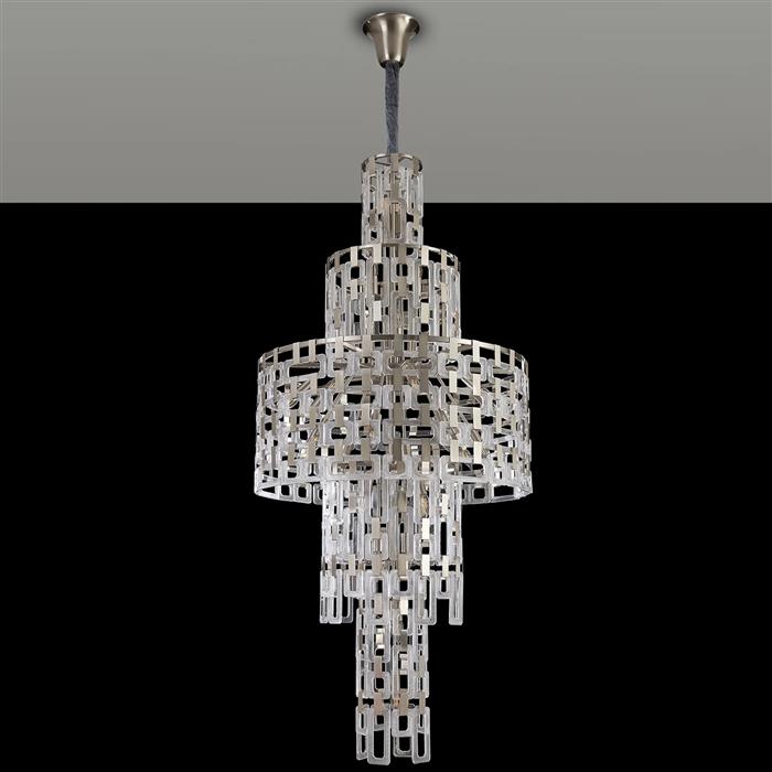 Hadrian Satin Nickel And Clear Glass 33 Light Tall Pendant 377866
