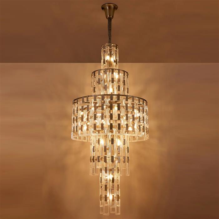 Hadrian Satin Nickel And Clear Glass 33 Light Tall Pendant 377866