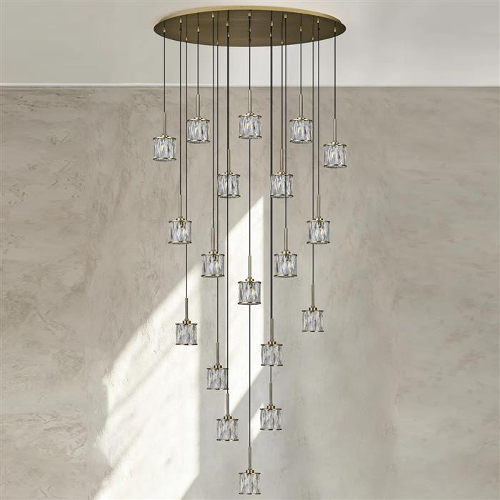 Joliet Antique Brass And Clear Glass 19 Light Cluster Pendant 353823 
