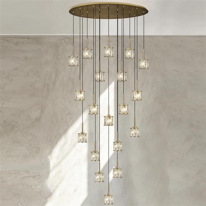 Joliet Antique Brass And Clear Glass 19 Light Cluster Pendant 353823 