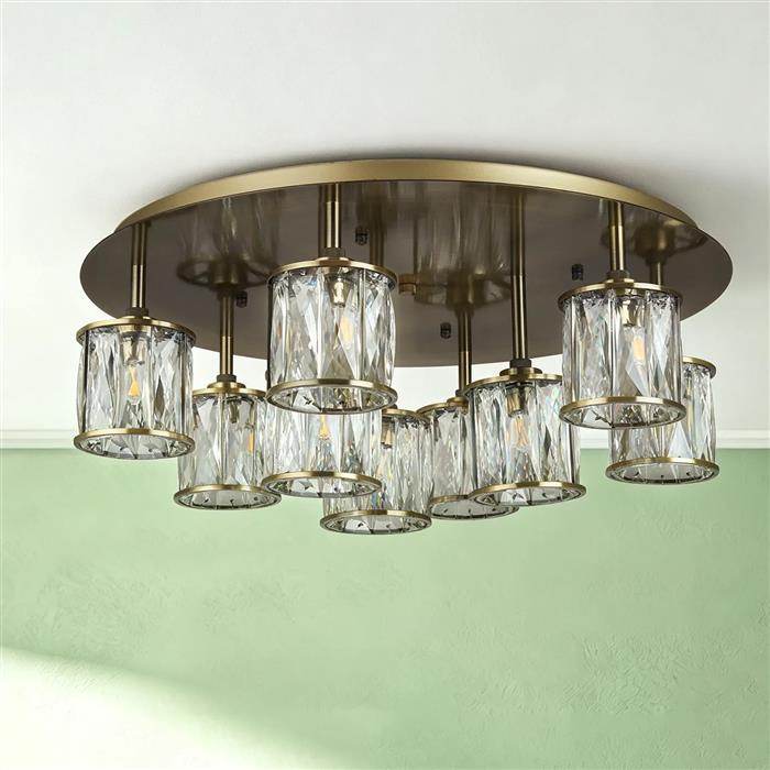 Joliet Antique Brass And Clear Glass 9 Light Flush Fitting 353808