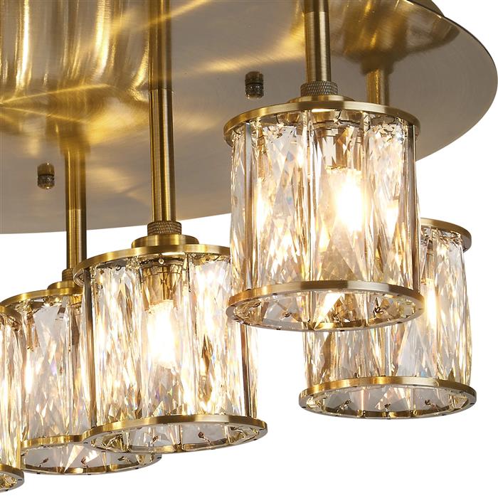 Joliet Antique Brass And Clear Glass 9 Light Flush Fitting 353808