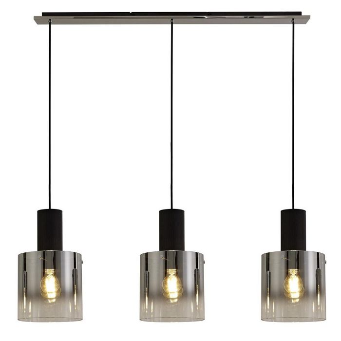 Tennessee Bar Black 3 Bar Pendant Smoked Glass LT30452