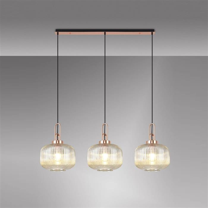 Yeadon 3 Light Copper And Ribbed Champagne Glass Bar Pendant LT32855