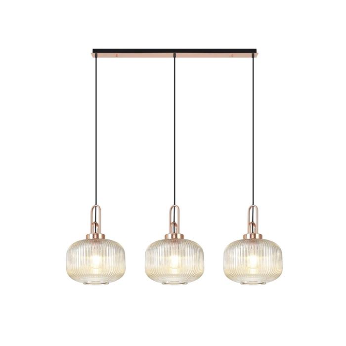Yeadon 3 Light Copper And Ribbed Champagne Glass Bar Pendant LT32855