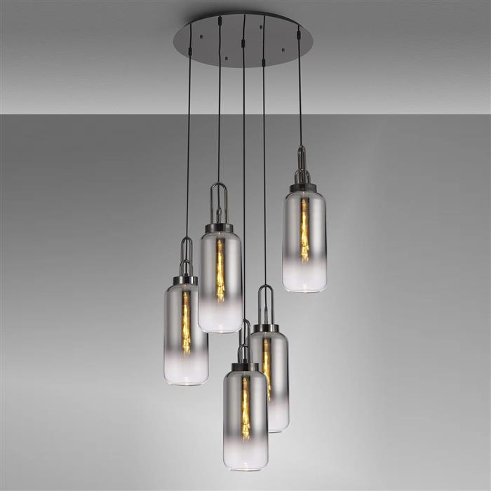 Yeadon Black Chrome And Smoked Glass Five Light Cluster Pendant 337513