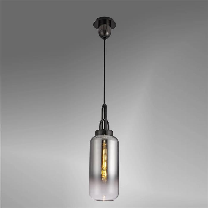 Yeadon Black Chrome With Smoked Cylinder Glass Single Pendant LT32610