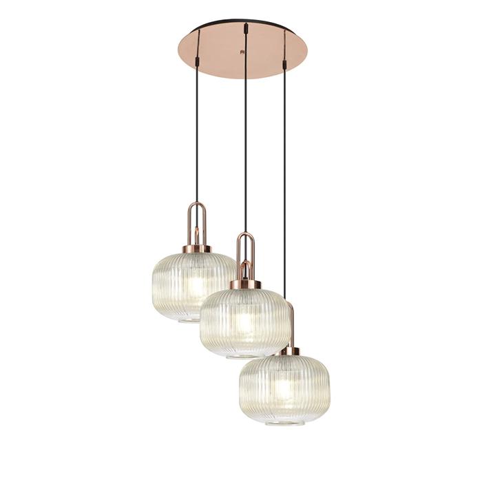 Yeadon Triple Copper With Champagne Ribbed Glass Cluster Pendant 337433