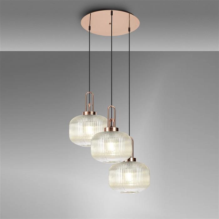 Yeadon Triple Copper With Champagne Ribbed Glass Cluster Pendant 337433