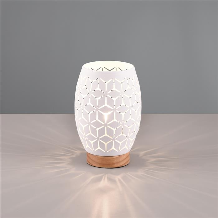Bidar Small Matt White Patterned Metal And Wood Table Lamp R51571031