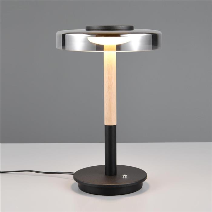 Celeste Black, Wood and Smoke Glass LED Table Lamp 554910132
