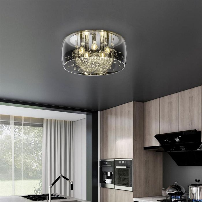 Crystel Large Five Light Chrome Plated-Glass Flush Fitting 616700506