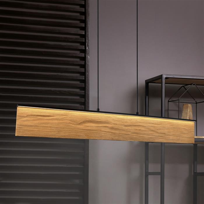 Kalea Matt Black and Wood LED Pendant 355510130