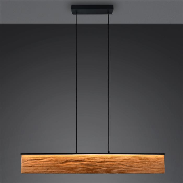 Kalea Matt Black and Wood LED Pendant 355510130