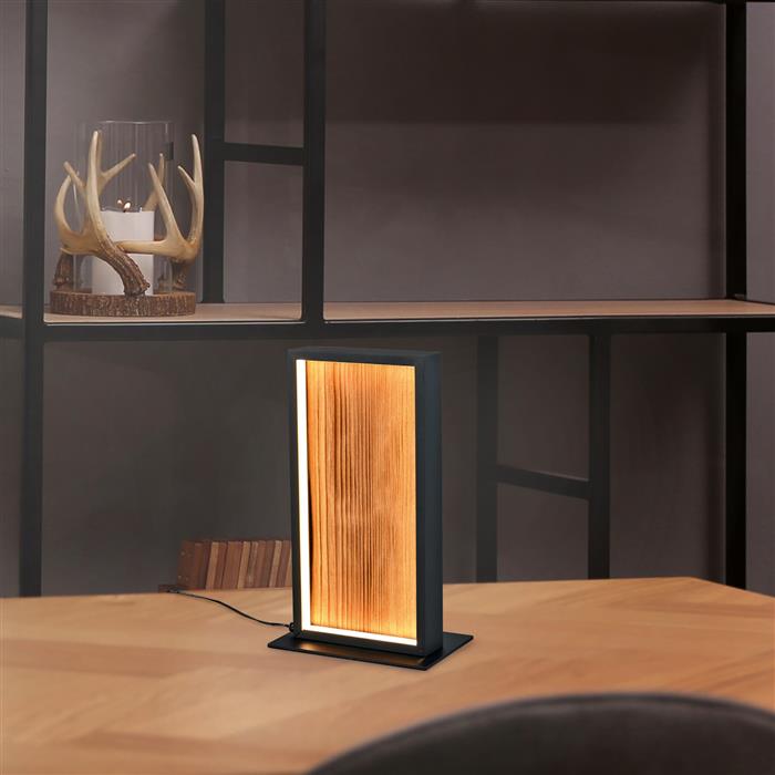 Kalea Matt Black and Wood LED Table Lamp 555510130