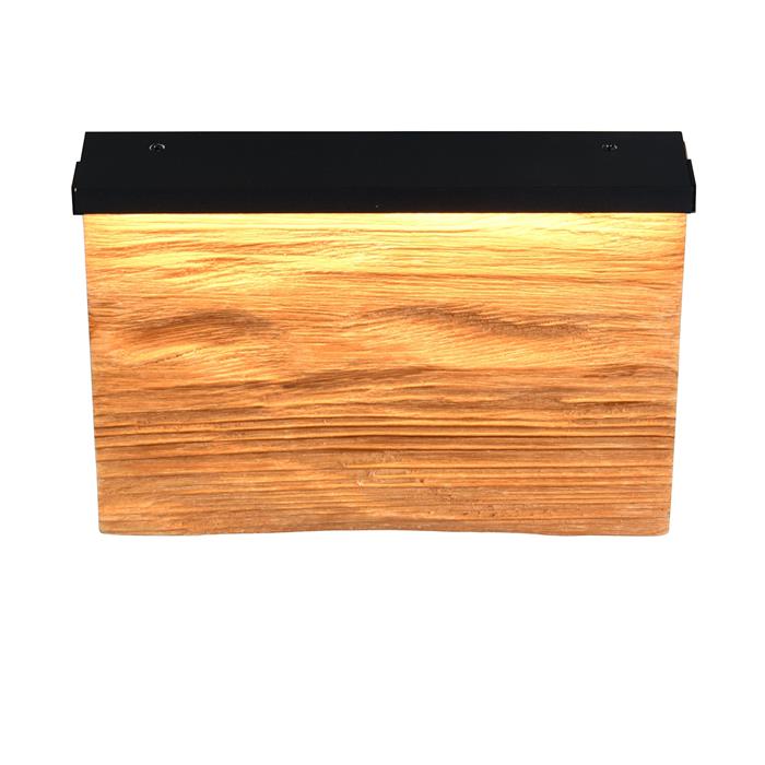 Kalea Small Matt Black and Wood LED Wall Light 255510130
