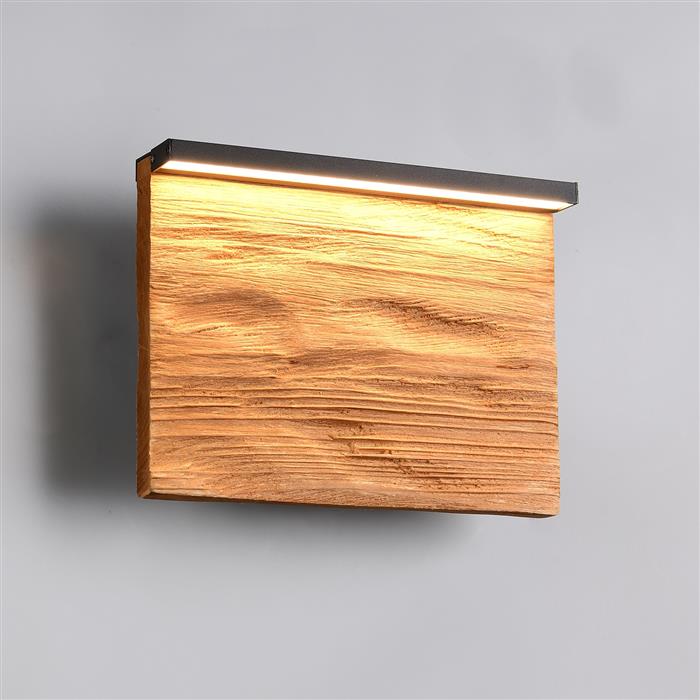 Kalea Small Matt Black and Wood LED Wall Light 255510130