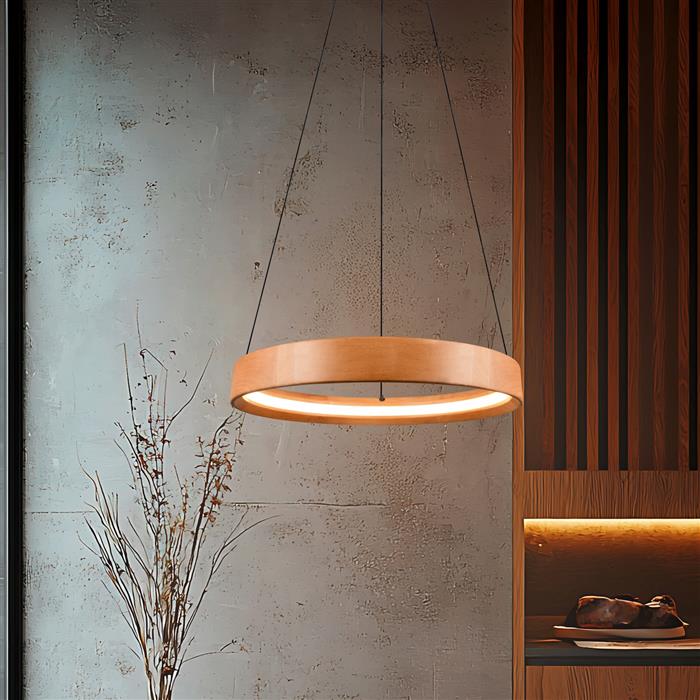 Lynwood Single Wood Finish LED Pendant 355030130
