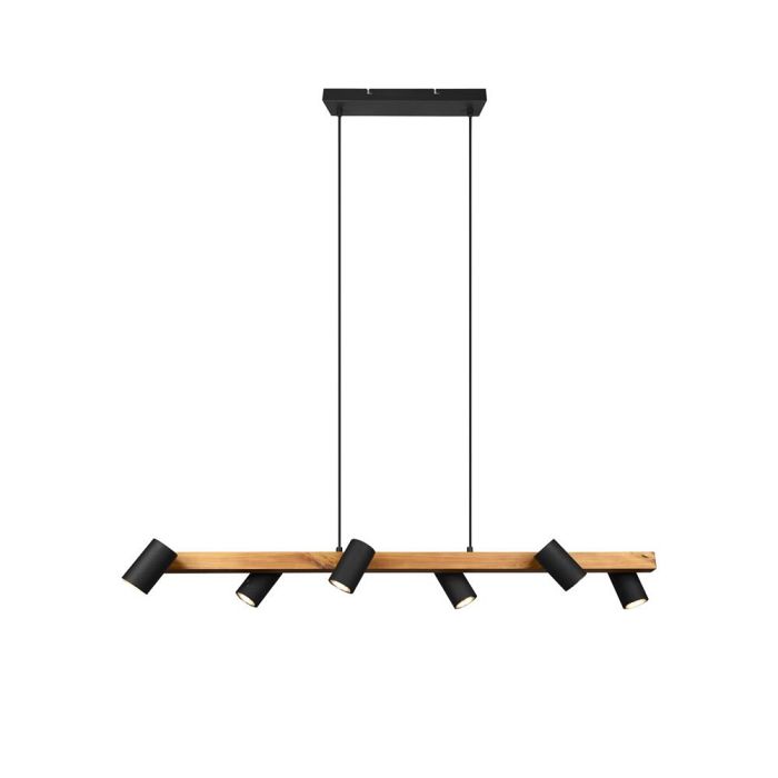 Marley 6 Light Wood and Matt Black Bar Pendant Fitting 312490632