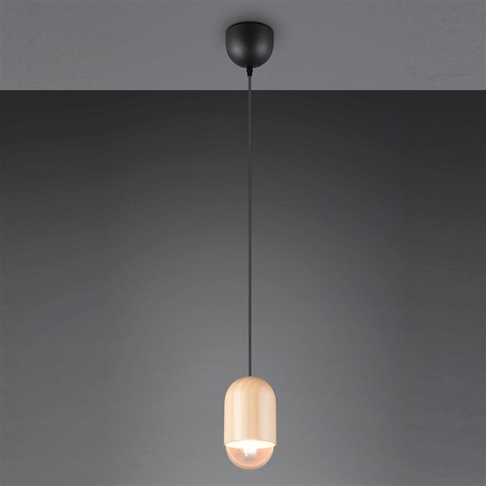 Nara Natural Wood And Matt Black Single Pendant Fitting R36311030