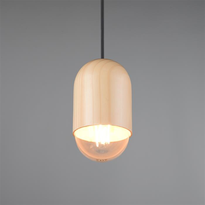Nara Natural Wood And Matt Black Single Pendant Fitting R36311030