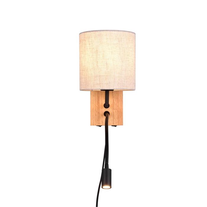 Nilam Natural Wood And Matt Black LED Reading Wall light 212879236